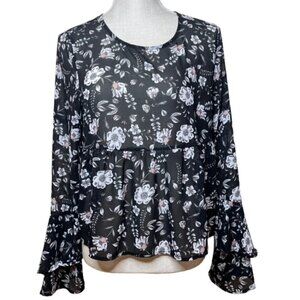 AEROPOSTALE Black Floral Print Top With Bell Sleeves - Size Medium